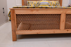 Wooden Jaali Bed With 2x Side Tables
