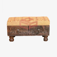 Sulemani Hand Carved Double Drawer Stool
