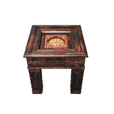 HAND PAINTED & HAND CARVED SIDE TABLE WITH GLASS TOP – I