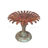 TORQUOISE HAND CARVED SUNFLOWER ROUND DINING TABLE WITH GLASS TOP
