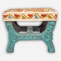 Sulemani Hand Carved X Stool Turquoise