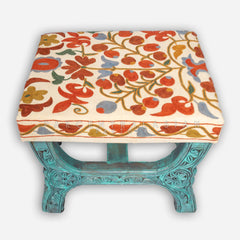 Sulemani Hand Carved X Stool Turquoise