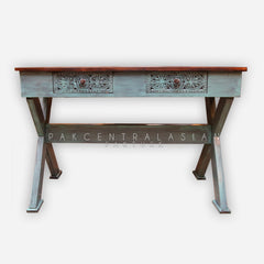 Sulemani (Carving) Study Table Turquoise