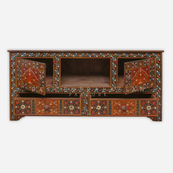 HAND PAINTED CONSOLE WITH DRAWERS & CABINETS – I