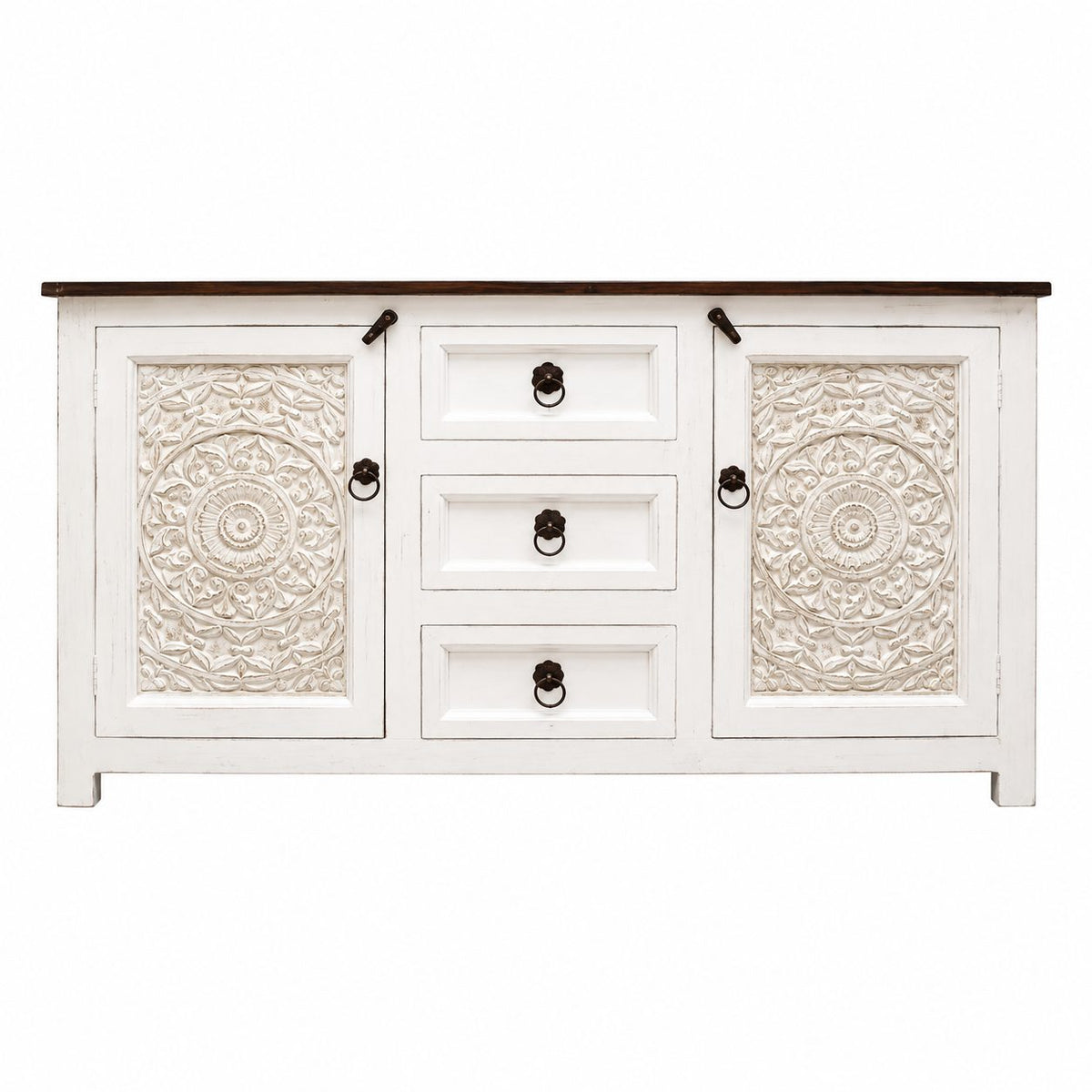 White Carved Cabinet Console