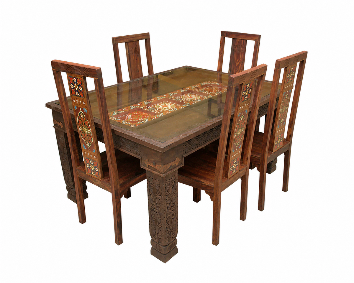 Pillar Design Dining Table with 6x Chairs