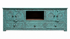 Turquoise Console with Drawers & Cabinets