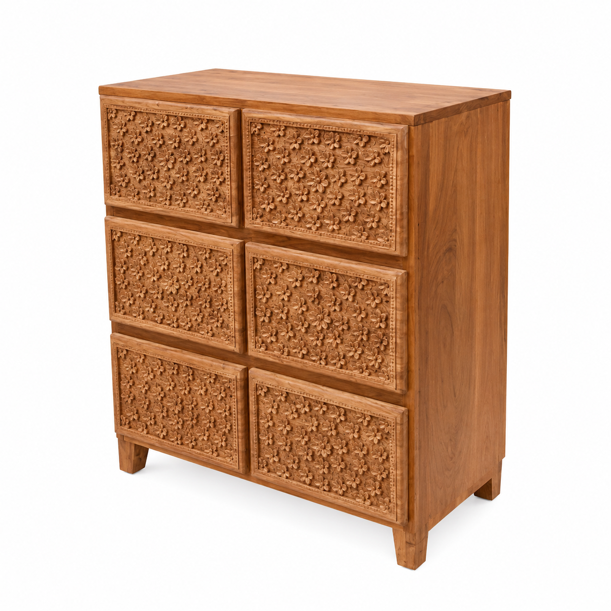 Flower Carving Chest of 6 Drawers