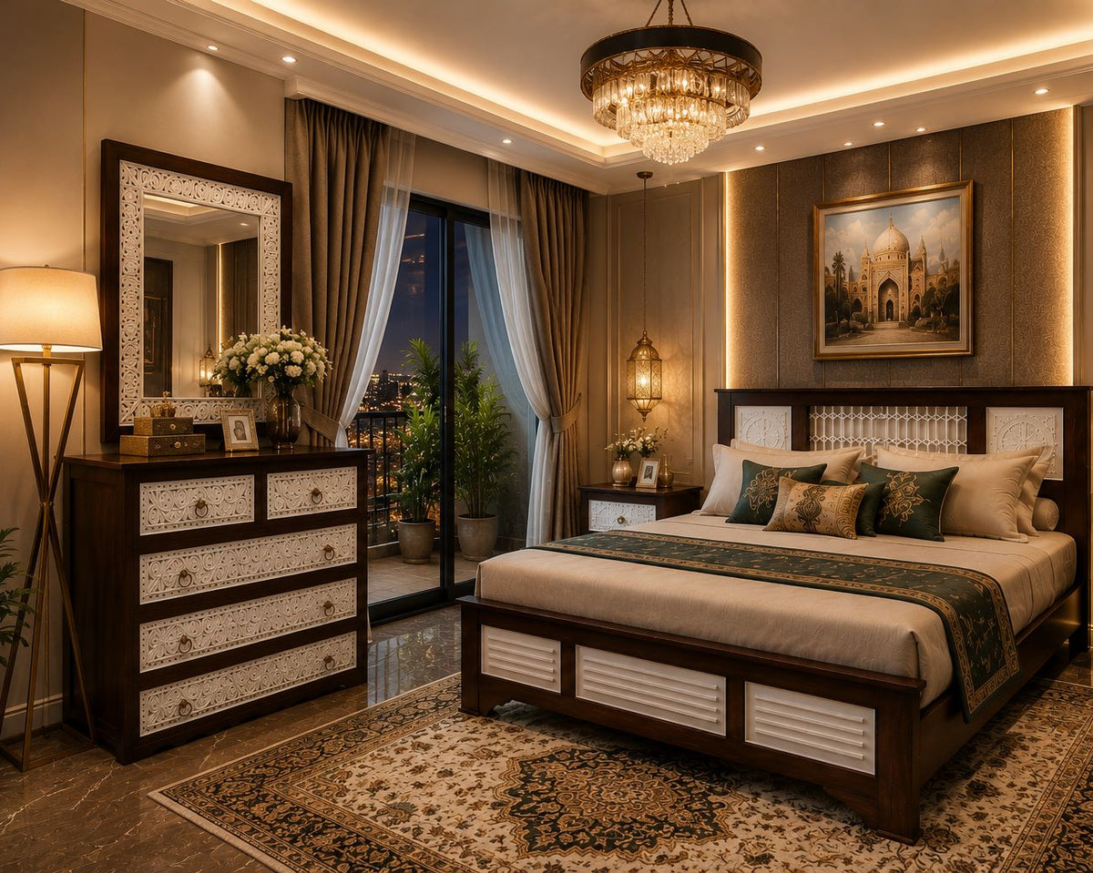 Iron Jaali White Bedroom Set